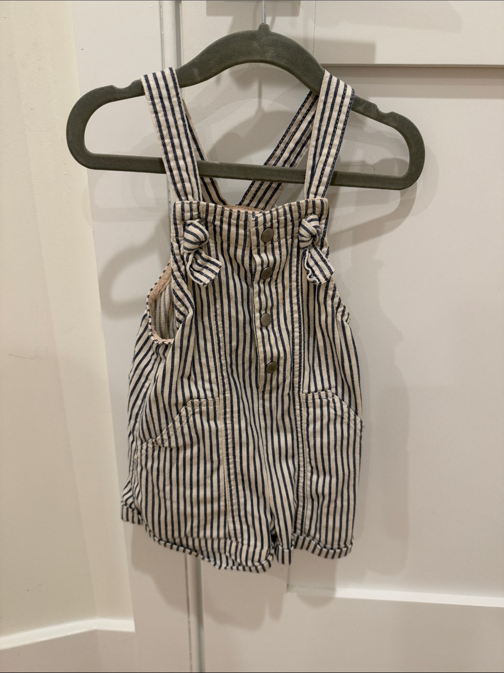 Zara Navy & Cream Striped Knit Overall Shorts